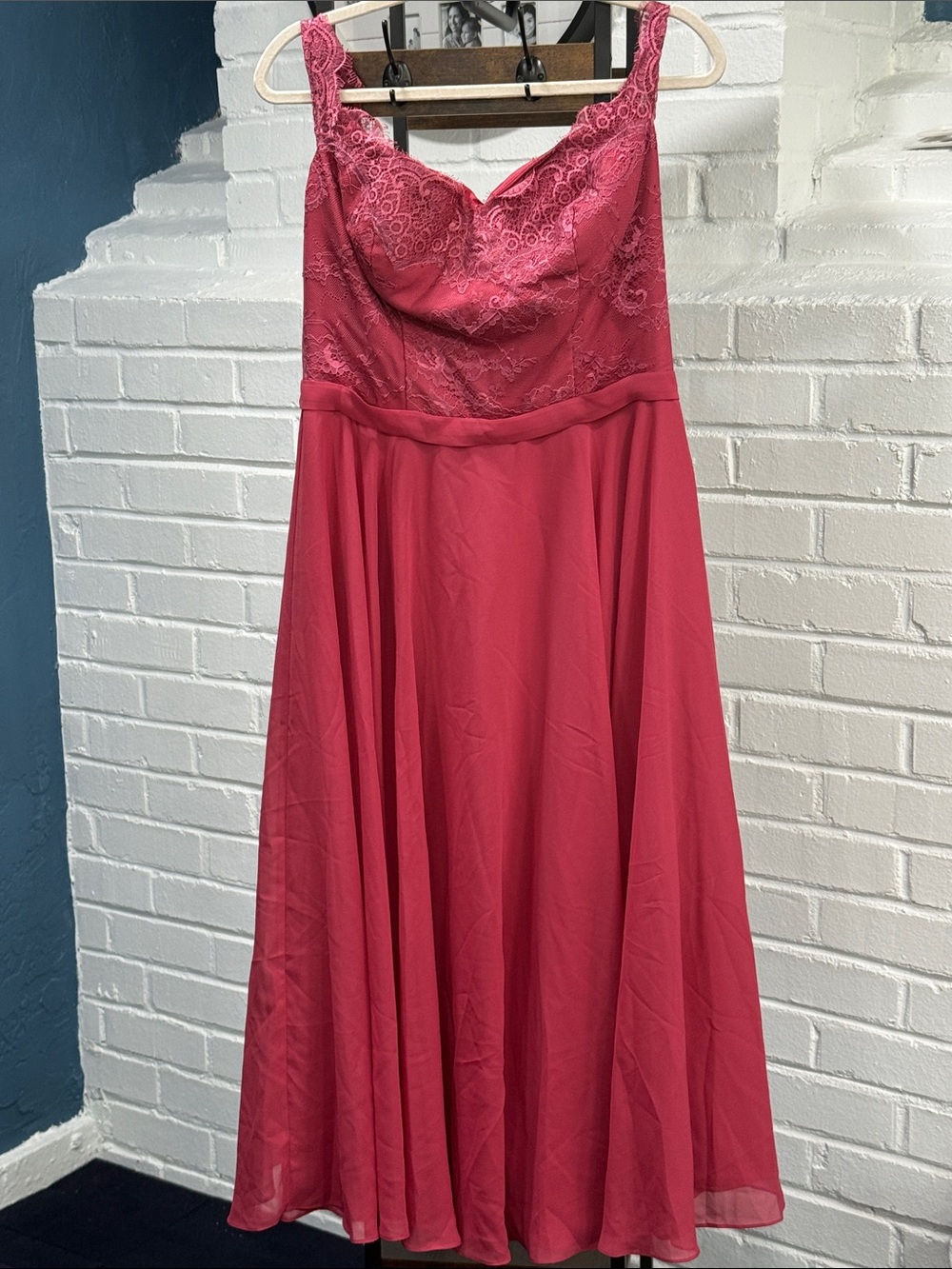 JJs House Rose-Pink Lace Bodice Midi Dress NWT